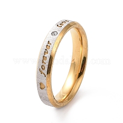 Palabra de rhinestone de cristal para siempre amor anillo de dedo, joyas de acero inoxidable de dos tonos 201 para mujer, acero color oro y acero, diámetro interior: 17 mm