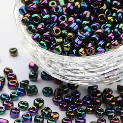 6/0 Glass Seed Beads, Iris Round, Purple, about 4mm in diameter, hole: 1mm, about 4500pcs/pound