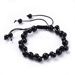 Verstellbare Nylonschnur geflochtenen Perlen Armbänder, mit natürlichen schwarzen Achatperlen (gefärbt)., 2-1/8 Zoll ~ 3-1/2 Zoll (5.4~8.8 cm)