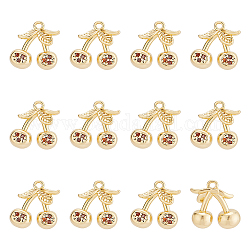 BENECREAT 12Pcs Brass Micro Pave Chocolate Cubic Zirconia Charms, Nickel Free, Cherry, Real 18K Gold Plated, 10x11x5mm, Hole: 1mm