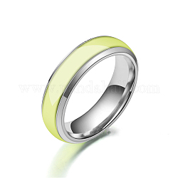 Luminoso 304 anello per dito a fascia piatta in acciaio inossidabile, gioielli bagliore al buio per uomo donna, giallo, misura degli stati uniti 8 (18.1mm)