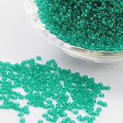 Perline di semi di vetro trasparenti di grado 11/0, tondo, verde mare chiaro, 2x1.5mm, Foro: 0.8 mm, circa 3000pcs/50g