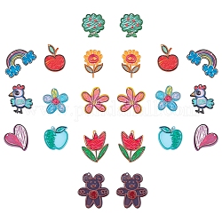 サニークルー22個11スタイル透明アクリルパーツ  3dプリント  花とリンゴとクマとオンドリ/コックと虹と雲とハート  ミックスカラー  2個/スタイル