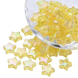 Perles acryliques transparentes écologiques, étoiles du nord, couleur ab , jaune, 10x4mm, Trou: 1.5mm, environ 100 pcs / sachet 