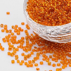 12/0 Glass Seed Beads, Silver Lined, Orange, 2mm, Hole: 0.5mm, about 30000pcs/pound