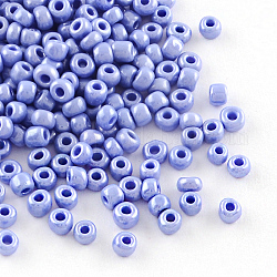 (servicio de reempaquetado disponible) perlas de vidrio, colores opacos Abrillantado, redondo, azul aciano, 8/0, 3mm, agujero: 1 mm, aproximamente 12 g / bolsa