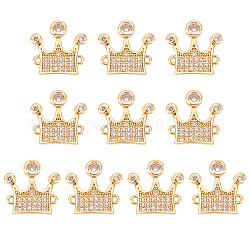 Nbeads 10Pcs Brass Micro Pave Clear Cubic Zirconia Links, Crown, Real 18K Gold Plated, 17x17.5x3mm, Hole: 1.2mm