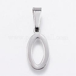 Colgantes de 304 acero inoxidable, anillo ovalado, color acero inoxidable, 18x9.5x1.5mm, agujero: 3.5x9 mm