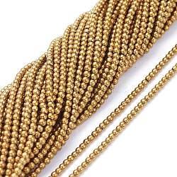 Electroplate Glass Beads Strands, Full Plated, Round, Golden Plated, 2.5mm, Hole: 0.7mm, about 177pcs/Strand, 14.09 inch(35.8cm)