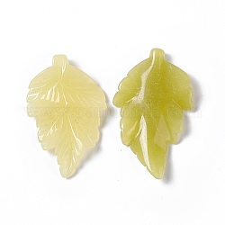 Natürliche Zitrone Jade Anhänger, Blatt Charme, 41.5x25~26x5 mm, Bohrung: 0.8 mm