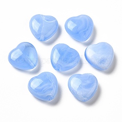 Perles en acrylique transparente, deux tons, cœur, bleuet, 15x15.5x6.5mm, Trou: 1.4mm, environ: 480 pcs / 500 g