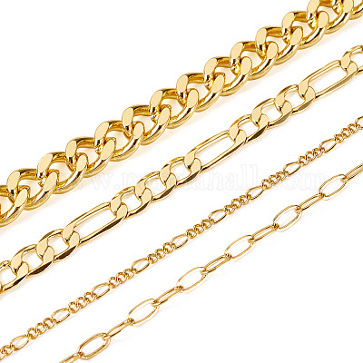 4 шт. 4 стиля латунная скрепка и кубинское звено 7 цепи панцирного типа&nbsp;AJEW-TAC00042-1