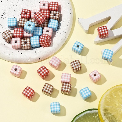 10шт непрозрачные акриловые бусины с принтом&nbsp;MACR-YW0004-19E-1