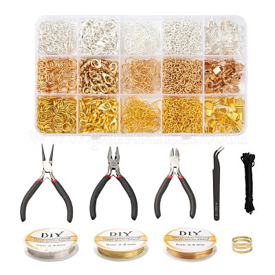 Jewelry Making Tool Sets, Including Carbon Steel Pliers, Brass Rings,  Tweezers, Nylon Cord, Copper Wire, Alloy Clasps and Iron Findings, Mixed  Color