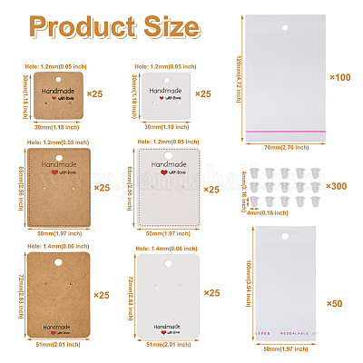 Beadthoven 150Pcs 6 Style Paper Earring Display Cards, with OPP Cellophane  Bags and Plastic Ear Nuts, Mixed Color, Card: 3~7.2x3~5.1x0.04~0.05cm,  Hole: 1.2~1.4mm, 25pcs/style, about 610pcs/set