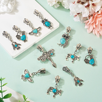 14 шт. 7 стиля слайдеров для застежек-молний из сплава и синтетического бирюзового цвета&nbsp;HJEW-TAC0101-1