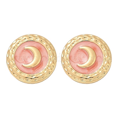 Плоские круглые серьги-гвоздики из нержавеющей стали 304 с эмалью и луной STAS-D368-03G-1