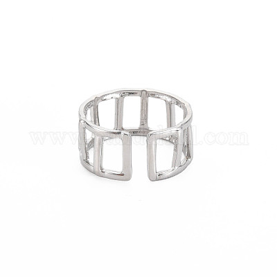 Не тускнеющий прямоугольный полый открытый манжет из нержавеющей стали 304 для женщин RJEW-S405-161P-1