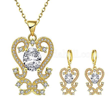 Real 18K Gold Plated Brass Cubic Zirconia Jewelry Sets SJEW-BB05727-G-1