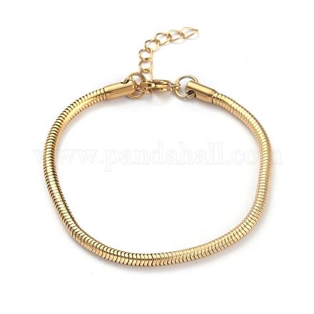 Ion Plating(IP) 304 Stainless Steel Round Snake Chain Bracelets BJEW-O186-08A-G-1
