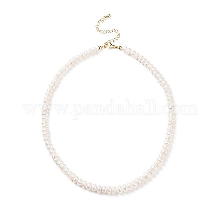 女性のための真鍮クラスプ付き天然真珠ビーズネックレス  ホワイト  16.14インチ（41cm） NJEW-JN04059-1