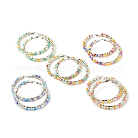 Большие серьги-кольца из стеклянных бусин EJEW-JE04817-1