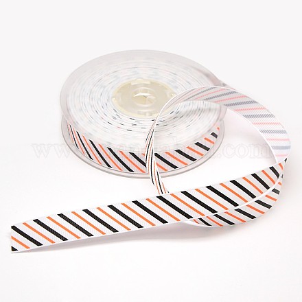 Stripe Pattern Printed Grosgrain Ribbons for Gift Packing SRIB-L003-16mm-01-1