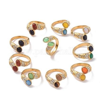 Овальное открытое кольцо-манжета с драгоценными камнями и стразами STAS-E168-10D-G-1