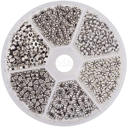 PandaHall 300 Pcs 6 Styles Tibetan Alloy Flower Spacer Beads for Bracelet Necklace Jewelry Making TIBEB-PH0004-20AS-1
