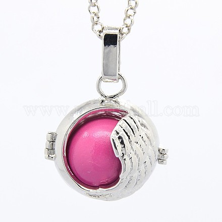 Trendy Women's Long Rolo Chain Brass Round Cage Pendant Necklaces NJEW-F060-05-1