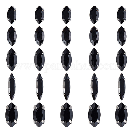 Olycraft 100pcs auf Strassen nähen Pferdeauge nähen schwarzes Glas mit platinierten Zinken Tasse gemischte Größe Flatback Klaue Strass für Schmuck RGLA-OC0001-37-1