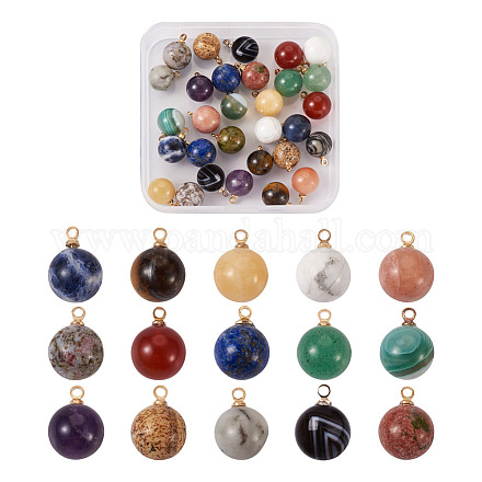 Yilisi 30pcs 15 couleurs breloques de pierres précieuses naturelles G-YS0001-01-1