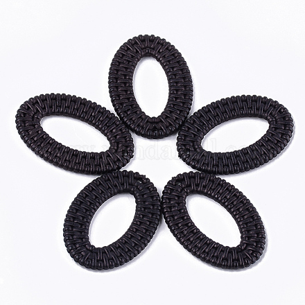 アクリルパーツ  模造ラタン編み風  オーバル  ブラック  44x30.5x3.5mm  穴：1.5mm OACR-T010-05E-1
