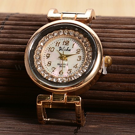 黄金のトーンフラットラウンド合金ラインストーンクォーツ時計の顔時計ヘッド  ステンレス製バック  ゴールドカラー  40.5x27.5x8mm WACH-F009-03-1