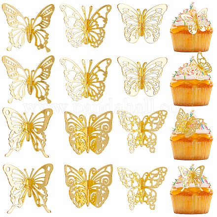 Creatcabin 12 個 6 スタイルアクリルミラー蝶カップケーキトッパー  ケーキのデコレーション用  ゴールド  43~50x69~74x1mm  2個/スタイル FIND-CN0001-44-1