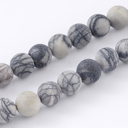 Hebras de piedra de seda negra natural redonda / cordones de perlas de piedra de netstone X-G-M248-8mm-03-1