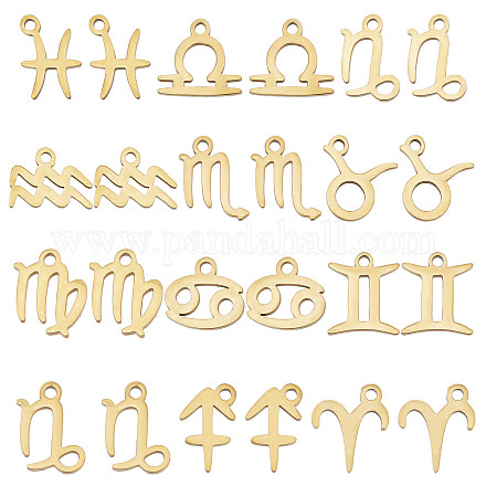 SUNNYCLUE 1 Box 24Pcs Zodiac Constellation Charms Horoscope Charms Stainless Steel Charm Astrology 12 Constellations Twelves Signs Double Sided Charms for Jewelry Making Charm Adult DIY Craft Golden STAS-SC0004-55-1