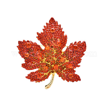 秋のカエデの葉ライトゴールド合金ラインストーンブローチピン  セーターコート用  ヒヤシンス  50x47mm PW-WG57699-01-1