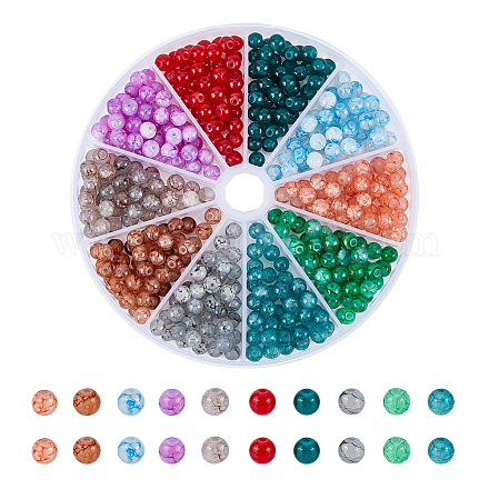 NBEADS About 460 Pcs 6mm Crackle Glass Beads DGLA-NB0001-04-1