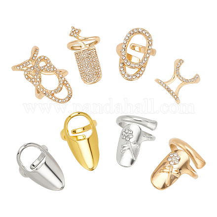 Nbeads 8pcs 8 estilos aleación rhinestone dedo uñas punta garra anillos MRMJ-NB0001-22-1