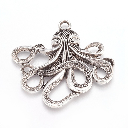 Tibetan Style Antique Silver Alloy Octopus Large Pendants X-TIBEP-429-AS-FF-1