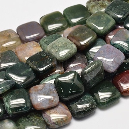 Natural Indian Agate Square Bead Strands G-M257-14x14mm-07-1