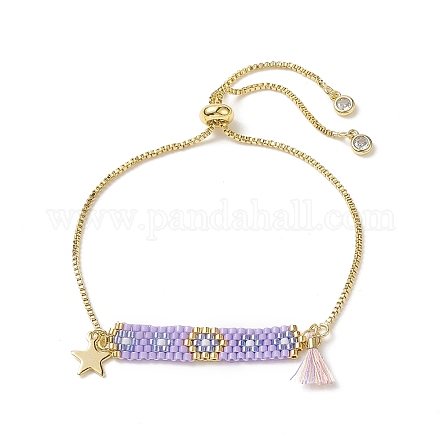 Bracelet coulissant à breloques japonaises faites à la main rectangle et étoile et pompon BJEW-MZ00013-03-1