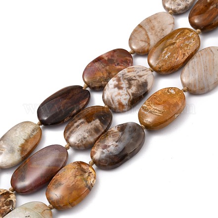 Chapelets de perles en bois pétrifié naturel G-C069-05-1