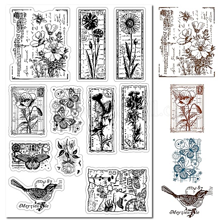 CRASPIRE Flowers Postcard Clear Rubber Stamp Poppy Moth Birds Butterfly Plants Vintage Transparent Silicone Seals Stamp for Journaling Card Making DIY Scrapbooking Handmade Photo Album Notebook Decor DIY-WH0439-0064-1
