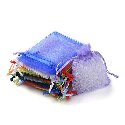 20шт 10 цвета прямоугольные сумки из органзы на шнурке CON-YW0001-31C-1