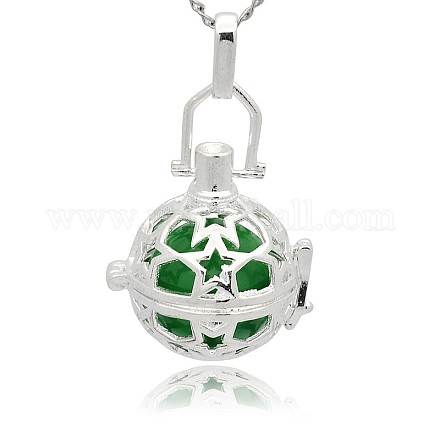 Silver Color Plated Brass Hollow Round Cage Pendants KK-J226-10S-1