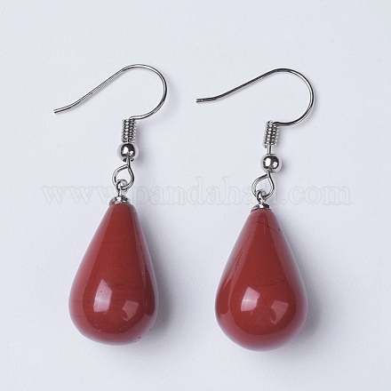 Boucles d'oreilles en forme de jaspe rouge naturel EJEW-K069-B02-1