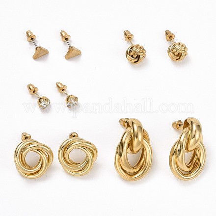 Boucles d'oreilles anneau & triangle & noeud strass EJEW-D277-11G-1