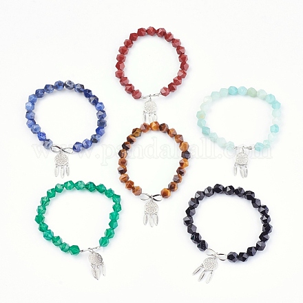 Natural Gemstone Beads Charm Bracelets BJEW-O162-D-1